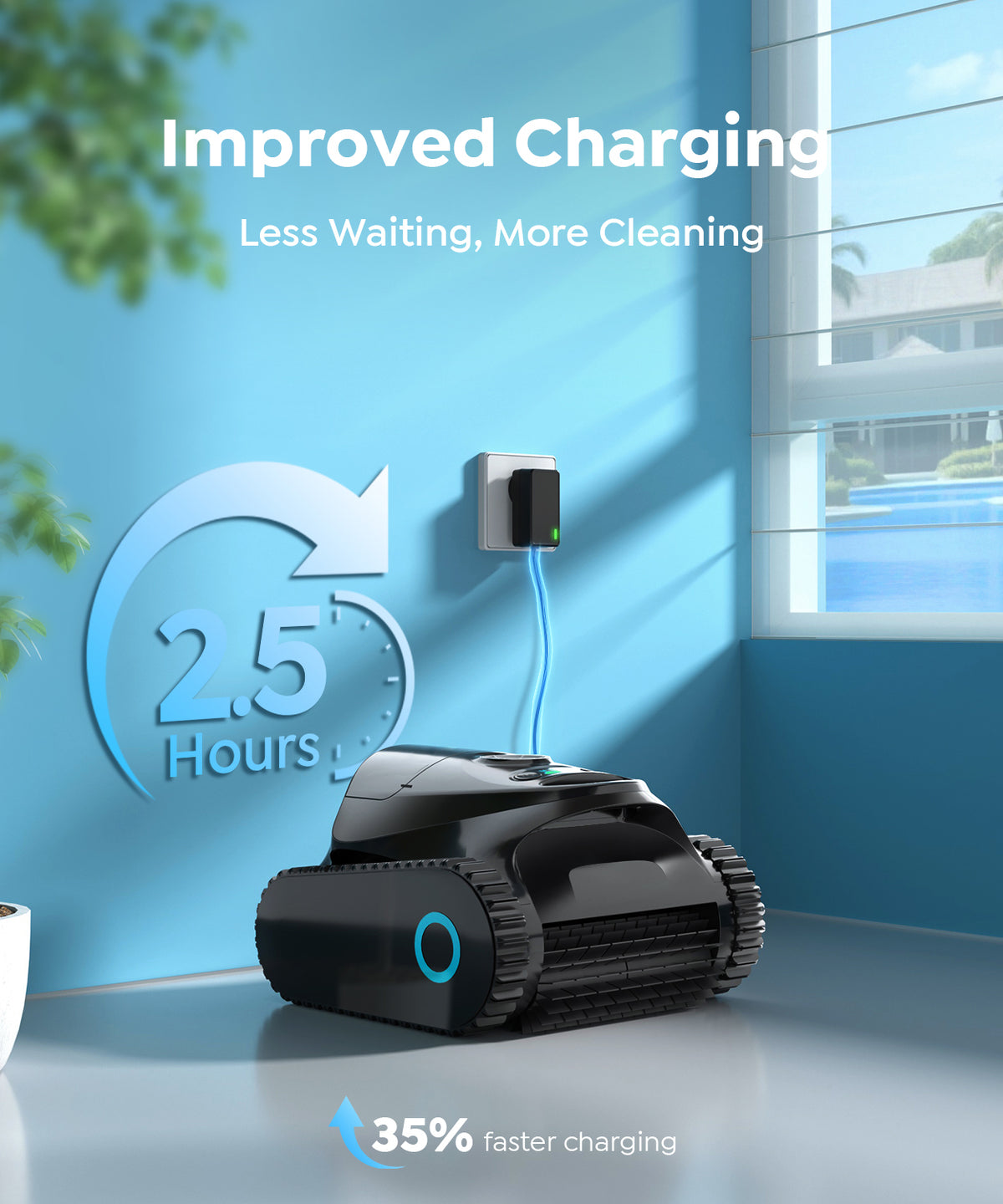C2 Wall Climbing Robotic Pool Cleaner with Dual Filtration System, Waterline Scrubbing, 180 Mins Runtime, APP Support, Multiple Cleaning Modes, Ideal for Inground Pools