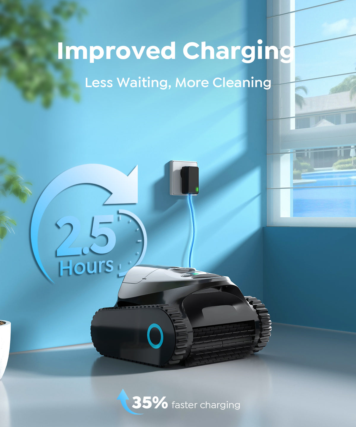 Robotic Pool Vacuum for inground Pool with 180Mins Runtime, Pool Cleaner Wall Climbing, App Support, Ultra-Strong Suction, Dual Filtration, Smart Navigation, Wall &Waterline Cleaning